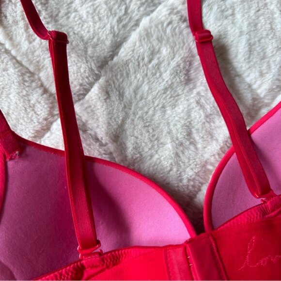 Victoria's Secret PINK | Red Script Wear Everywhere Push Up Bra | Size 34A - Picture 8 of 13